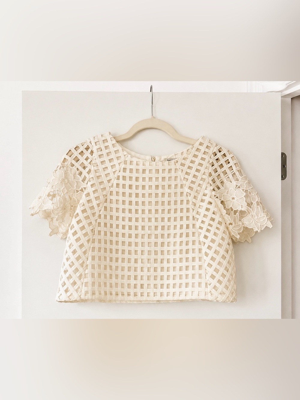 Minuet Petite Cream Lattice Lace Short-Sleeve Top